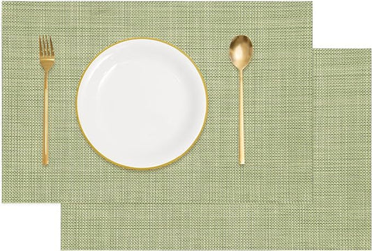 uxcell Faux Linen Placemats, 12x18 Inch Heat Resistant Place Mats Machine Washable Non-Slip Cloth Placemats for Dining Table Kitchen Indoor Outdoor Home Decoration(Green,2Pcs)