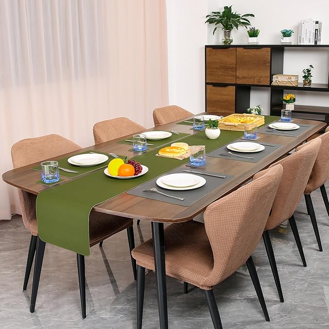 Myir JUN Table Runner Double Sided Vinyl Runner Table 72 Inch Long Runner for Table Washable Waterproof Non-Slip for Home Decorations Gray Green,12 x 72 inch