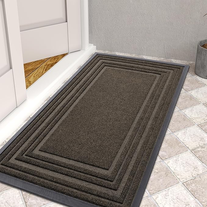 Buganda Front Door Mat Indoor Outdoor Entrance, Non-Slip Natural Rubber Doormats, Easy Clean, Low Profile, Dirt Trapper Entryway Floor Mats for Outside, Garages and Patios, 47x32, Brown
