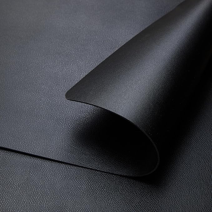 DOLOPL Placemats Set of 6 – Black Wipeable Faux Leather Table Placemats, Waterproof and Heat Resistant Place Mats for Dining Table, Kitchen, and Outdoor Use – Modern Table Mats for Halloween Decor