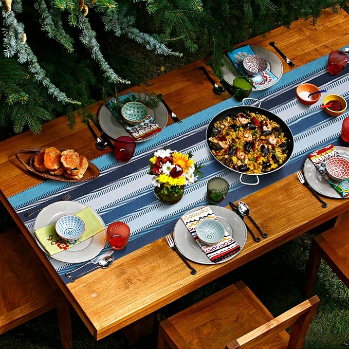 Trivet Table Runner Hot Plates Mat 12 X 40 Inch Heat Resistant Table Protector Waterproof Decorative Farmhouse Kitchen Trivets Counter Heat Proof Placemats for Hot Dishes (Blue Stripe)