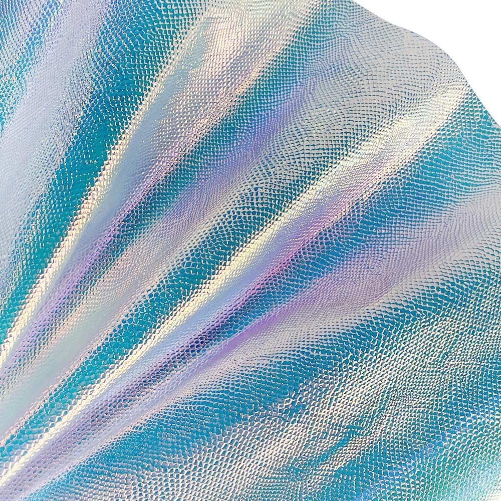 ONEART | Iridescent Transparent Embossed Vinyl Holographic Blue Clear PVC Vinyl Craft Fabric 16"×54" for Sewing DIY Projects-Lizard