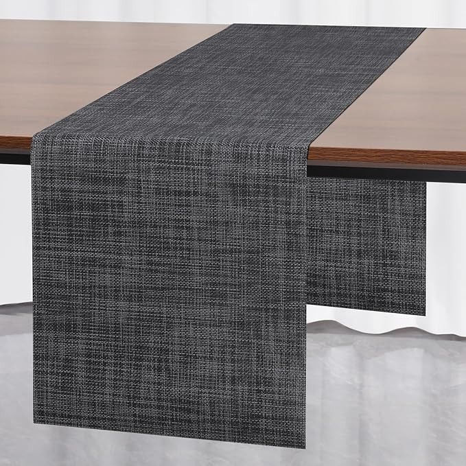 Myir JUN Table Runner, Vinyl Table Runner Indoor 72 Inch Long Arbitrarily Cropped Runner for Table Heatproof for Home Party (Dark Gray-Black, 15 x 72 inch)