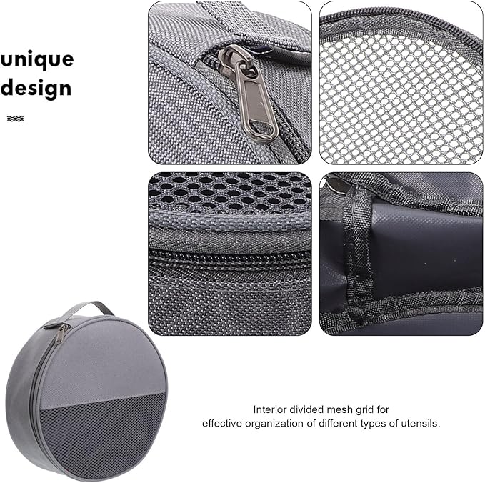 Outdoor Tableware Bag Round Mesh Camping Storage Organizer for Plates Bowls and Utensils Portable Cooking Cookware Carrying Case 8.66X8.66X2.36 Inches