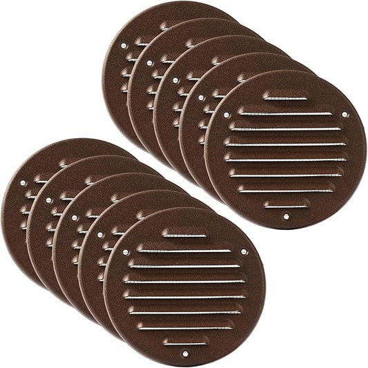 Vent Systems - 4 Inch (Inner) Pack of 10 Brown Metal Round Soffit Air Vent Grille Cover, Register air Vent Deflector, Louver - Built-in Mesh - HVAC for Bathroom, Home Office, Kitchen 5 Inch (Outer)