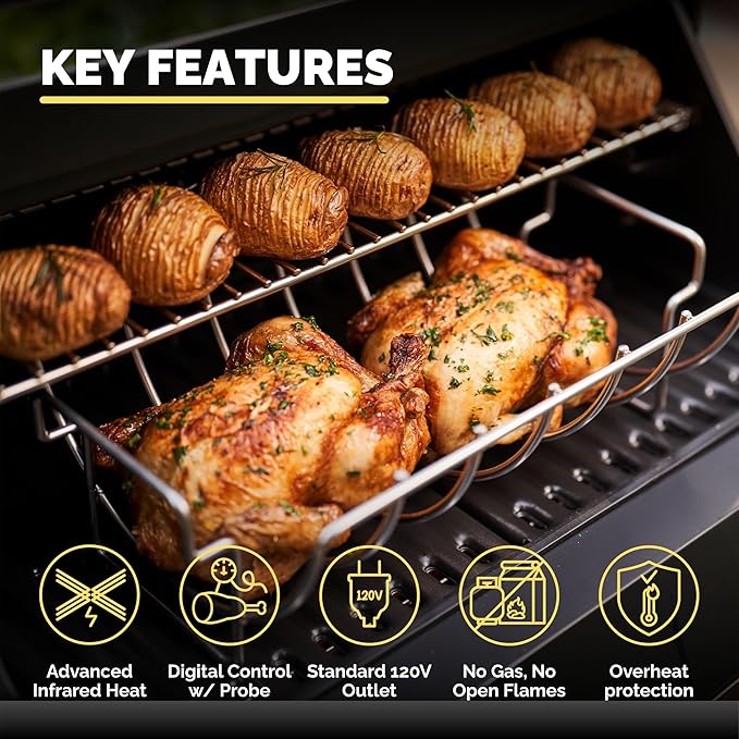 Turbo E XL Electric Grill, 1700W Infrared, Warming Rack and Probe, Apartment Friendly