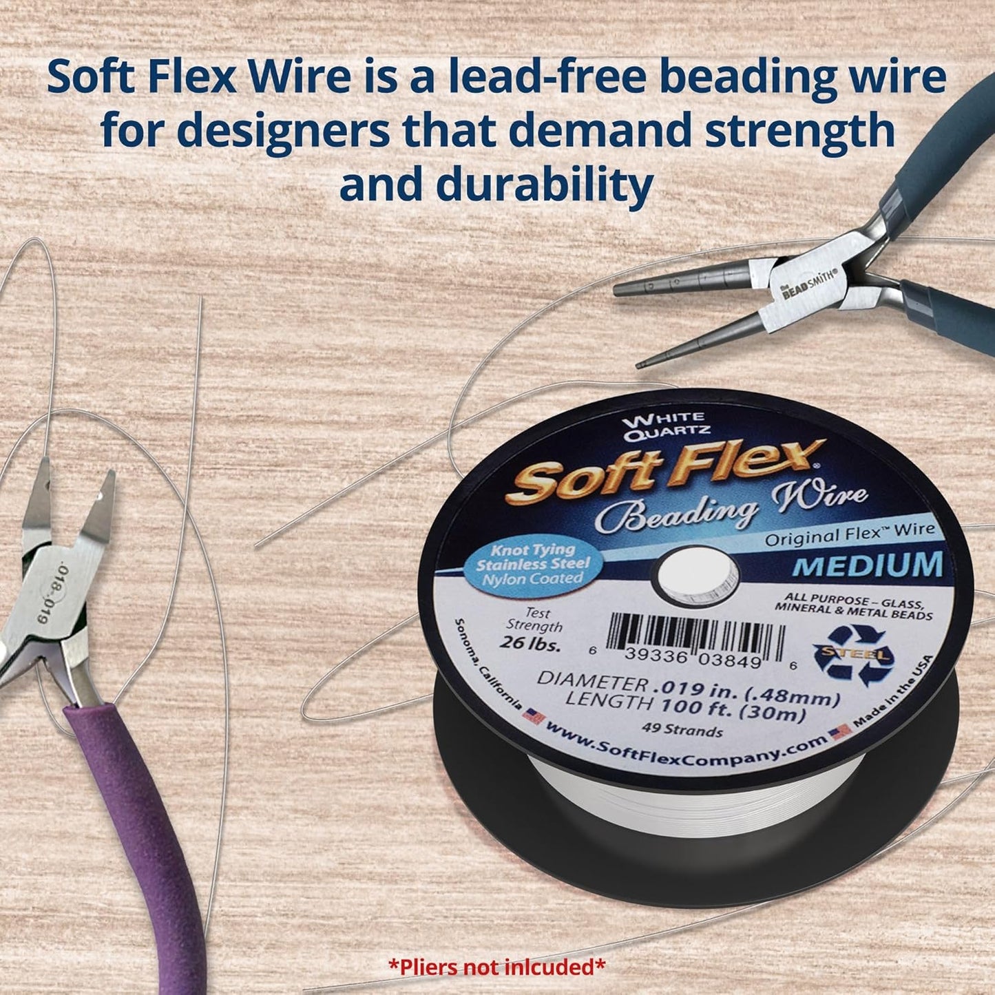 Soft Flex 49 Strand Beading Wire - Medium 0.19 Diameter - 100 Feet Nylon Design Wire