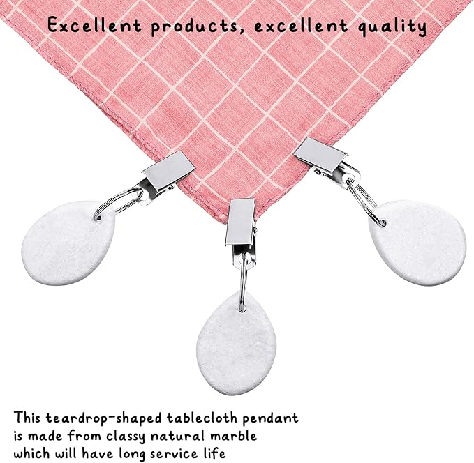 Geiserailie 12 Pcs Tablecloth Weights Tablecloth Pendant Teardrop Shape Table Cover Weights with Metal Clips for Outdoor Picnic Garden Dinner Table Cover Decoration(White)