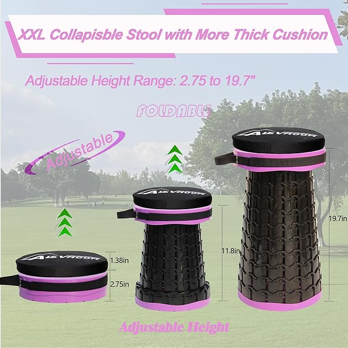 ALEVMOOM Upgraded XXL Collapsible Stool with Cushion 19.7",1000lbs Max Weight,Wider & Taller Pop Up Seat, Heavy Duty Portable Retractable Folding Chair or Travel Foot Rest for Camping & Outdoors