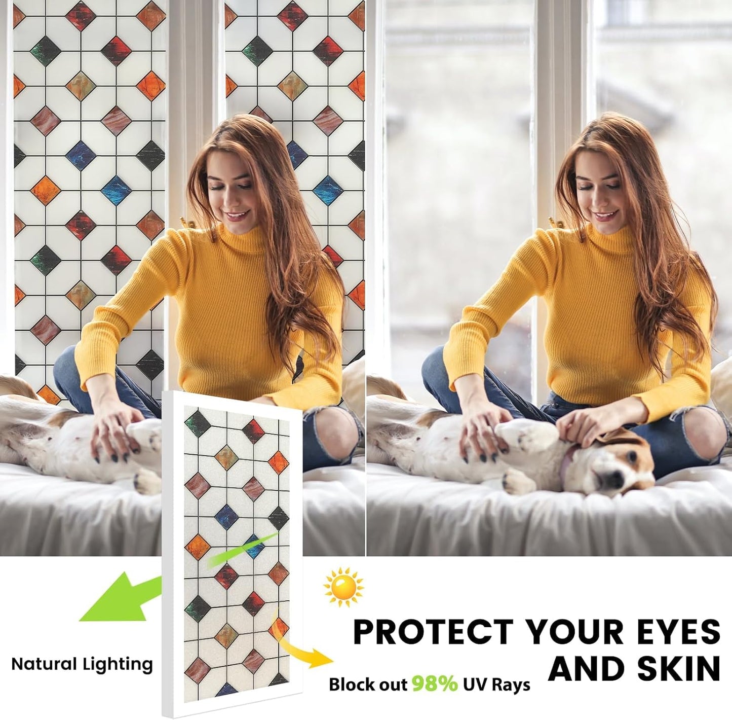 DKTIE Window Privacy Film Frosted Glass Static Cling UV Sun Blocking Heat Control Window Tint Day and Night Insulation Home Bathroom Door Decorative (S533, 29.5in X 118.1in)