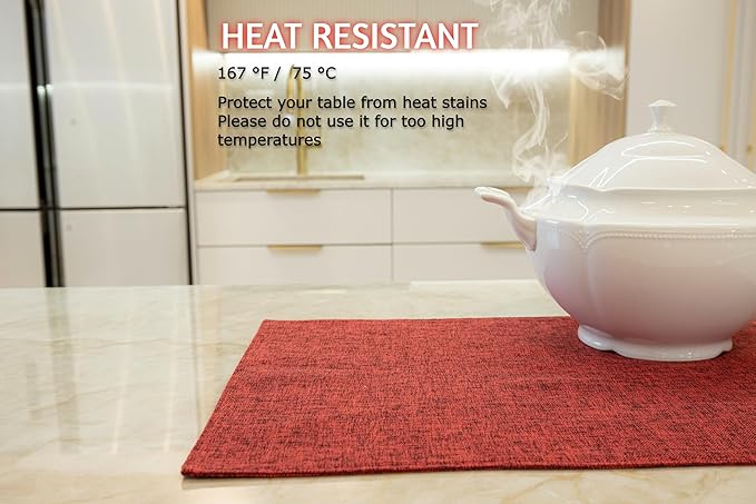 Placemat Set-Washable Place Mats for Parties, Elegant Table Mats for Kitchen Table, Set of 4 Dining Table Placemats, Heat-Resistant Cloth Placemats for Indoor and Outdoor,13x19 Red Bordeaux