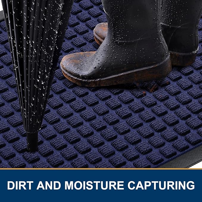 Smiry Front Door Mat Outside Entrance, Heavy Duty Natural Rubber Doormat, Non Slip, Trap Dirt and Moisture, Easy Clean, Low Profile Welcome Floor Mats for Indoor Outdoor Entry, 70x46.5 Inch, Navy Blue