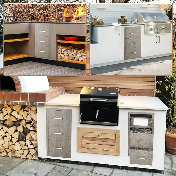 Stainless Steel Outdoor Kitchen Double Access Drawers 17"W x 30"H x 21"D - Heavy Duty Weather-Resistant Combo with Built-in Paper Towel Holder, Flush Mount for BBQ Island & Grill Station