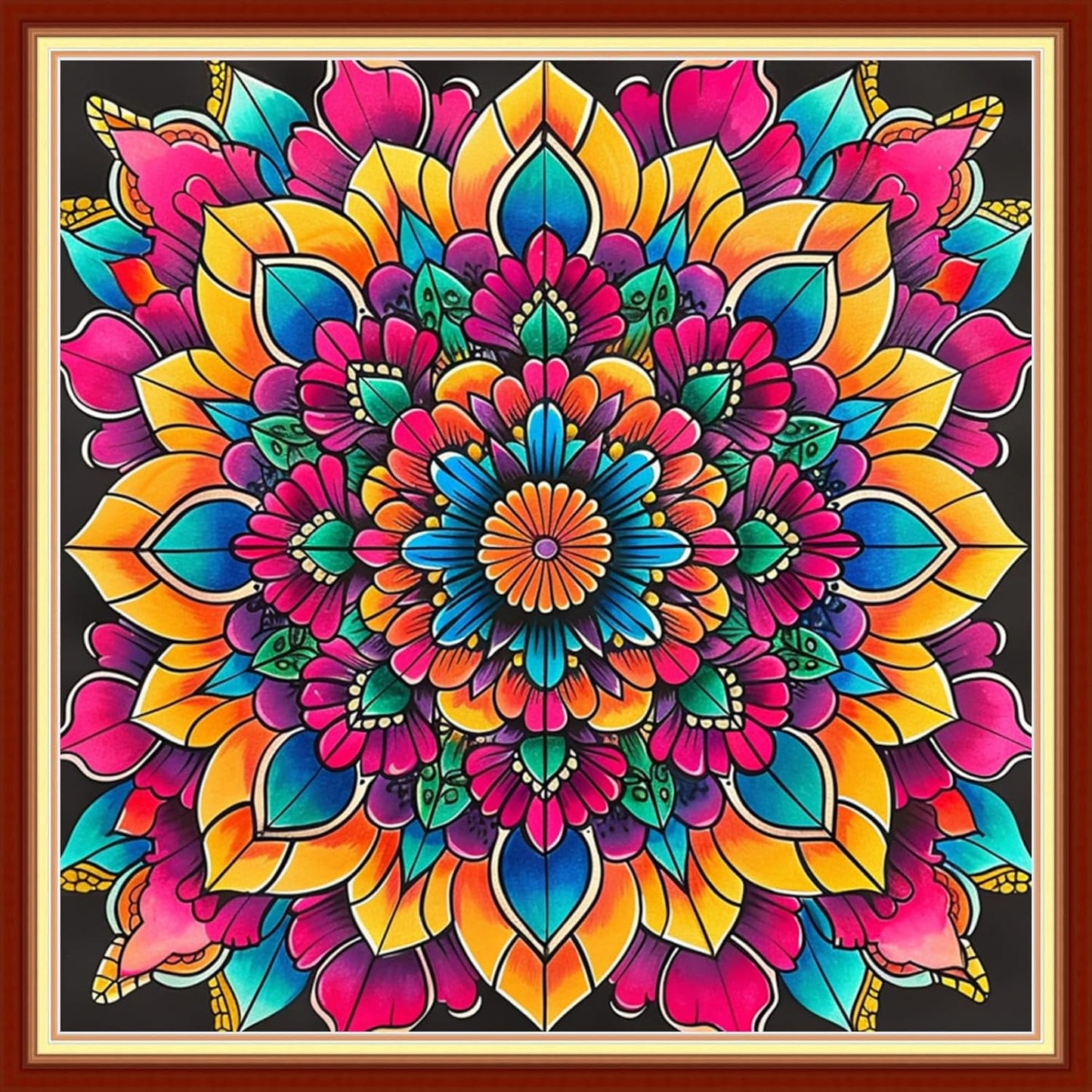 Joyhoor Stamped Cross Stitch Kits for Beginners, Needlepoint Kits for Adults, 11CT Counted Embroidery Kits-Colorful Mandala 18x18 inchs