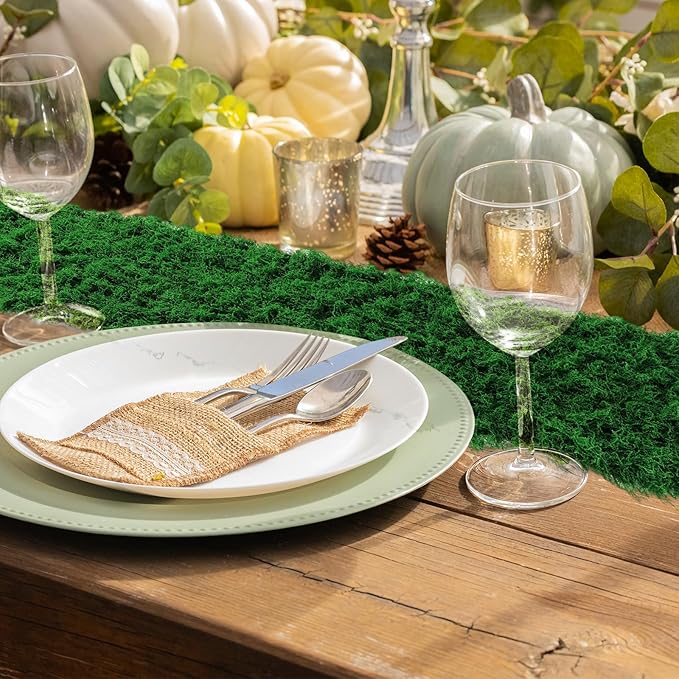 Zeyune 1 Pcs Fake Moss Table Runner for Crafts 12'' x 71'' Artificial Moss Sheet Roll Waterproof Carpet Blanket for Wall Roof Garden Wedding Birthday Party Table Decoration(Dark Green)