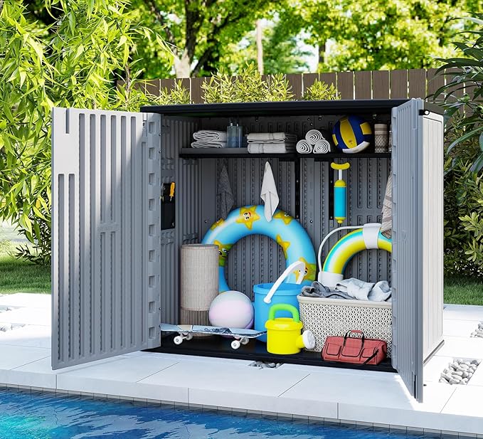 ZZM 37 Cu.ft Outdoor Storage Cabinet with One Tool Kit, Horizontal Storage Shed for Garage, Bike, Garbage Cans, Garden Accessories