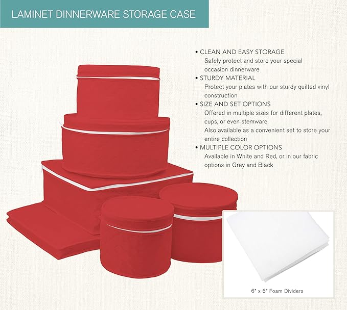 LAMINET 6 Piece Quilted Dinnerware Storage Starter Set - Includes 4 Plate Cases, 1 Cup Case & Platter Case - RED