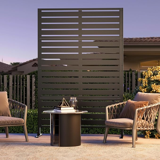 Modern Shade Metal Privacy Screen Outdoor 72" H x 48" W, Stable & Durable Privacy Fence Panels for Instant Privacy & Space Division, Freestanding Decorative Patio Screens for Outdoor, Black (1 Panel)
