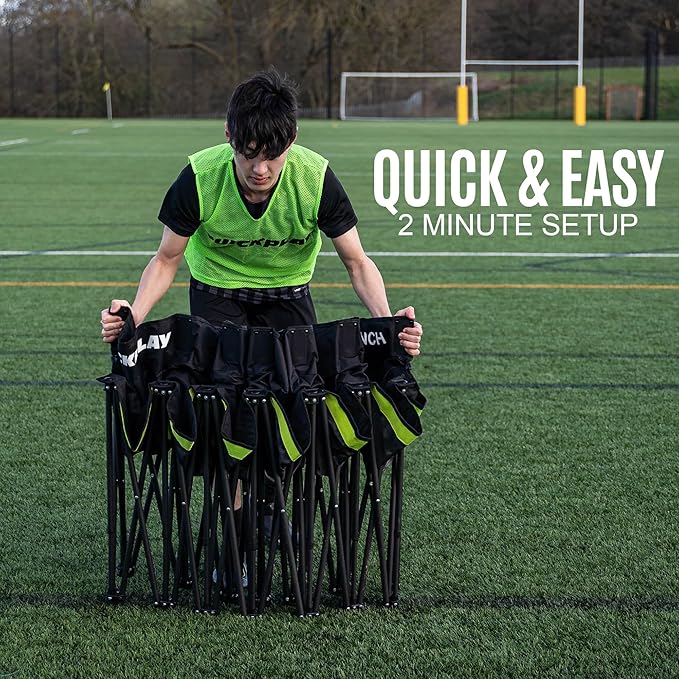 QUICKPLAY PRO Portable Folding Soccer Team Bench with Canopy Shelter | Heavy-Duty, Fast Set-Up Weatherproof Sideline Seating | 4, 6, and 9 Seat Options for Sports, Camping & Outdoor Activities
