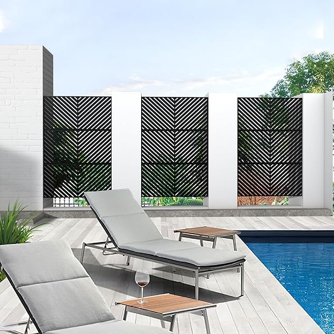 Metal Privacy Screen Outdoor 72" H×47" W,Freestanding Decorative Privacy Screen for Balcony Yard&Garden,Privacy Fence-Black&Arrow