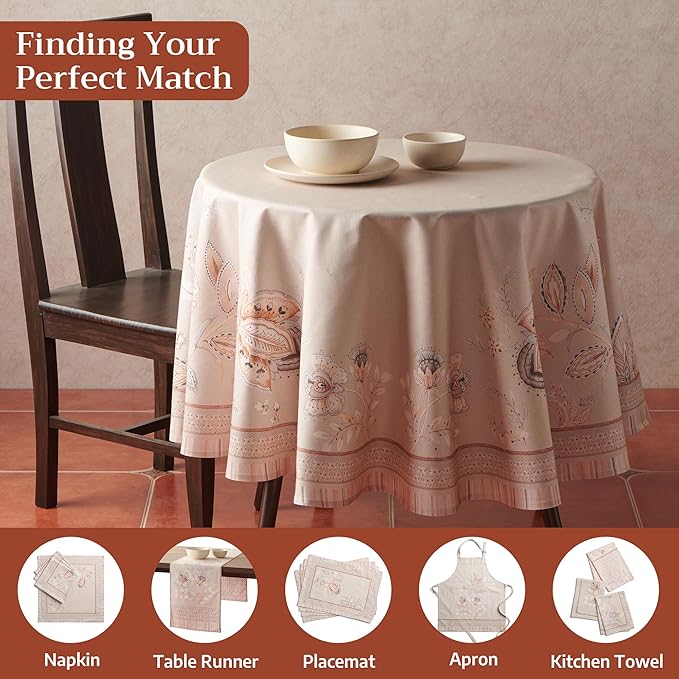 Maison d'Hermine Premium Table Cloth Round Table 100% Cotton 70 Inches Tablecloth Reusable Decorative Everyday Use for Dining Room, Farmhouse, Home, Party, Festive & Wedding - Society Florals