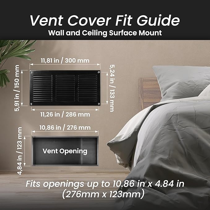 Repa Market 12x6 Inch Air Vent Cover/Black Galvanized Steel Louvered Grill Cover with Mesh Screen/Wall or Ceiling Vent/Durable Flush Mount HVAC Register for Indoor and Outdoor Ventilation