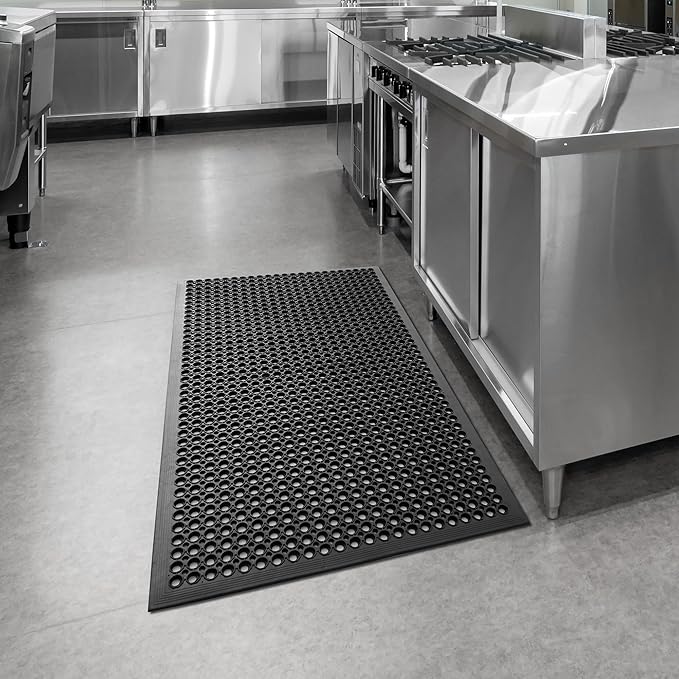 GRIDMANN Rubber Floor Mat, 36" x 60" Anti-Fatigue Drainage Mat, Non-Slip and Grease Resistant for Restaurants, Commercial Kitchens, Bar Floors, Black