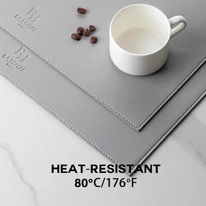 Faux Leather Placemats Set of 4 Vinyl Washable Wipeable Table Mats for Kitchen Dining Table Heat Resistant Waterproof Modern Indoor/Outdoor Placemats Non-Slip Easy Clean Place Mats (Gray)