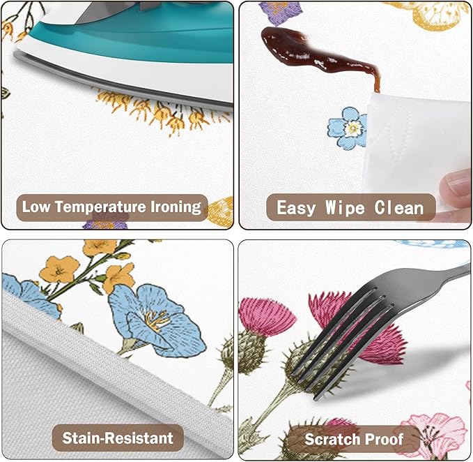 Spring Summer Floral Round Fitted Tablecloth with Elastic Wildflower Butterfly Circle Table Cloth for 48-52" Tables Wipeable Waterproof Farmhouse Easter Flowers Table Cover for Picnic Outdoor Dining