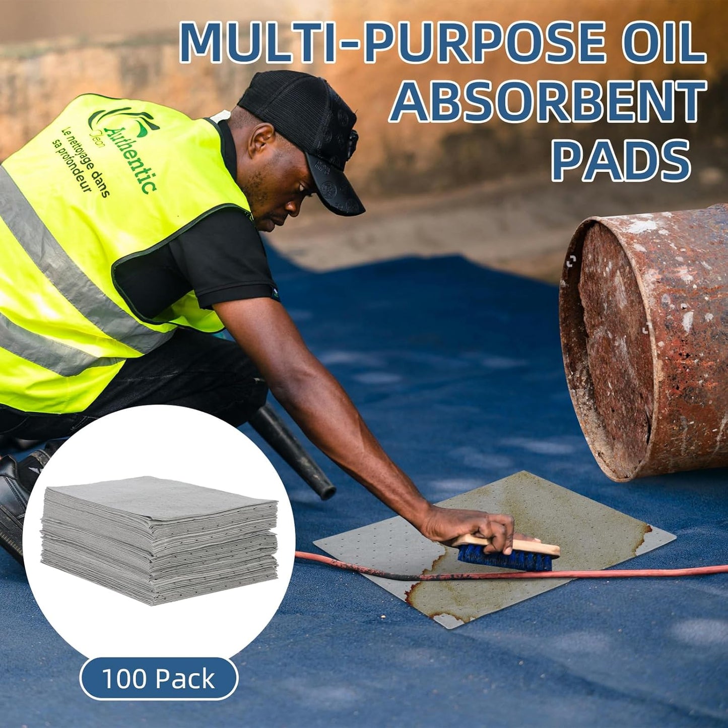 100 PCS Oil Absorbent Pads, 16.5" x 12.6" x 2mm Universal Spill Absorbent Pads Heavy Weight Absorbent Mat Pads for Absorbing Water, Oil, Grease, Coolant, and Other Fluids (Gray)