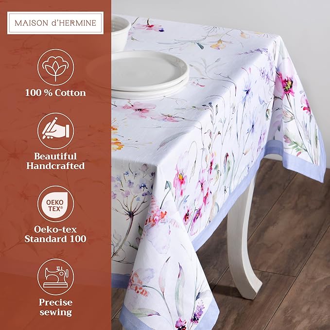 Maison d' Hermine Table Cloth Rectangle Table 100% Cotton 60 x 108 Inches Tablecloth Reusable Decorative for Dining Room, Farmhouse, Home, Party, Festive & Wedding Spring Summer - Summer Floral