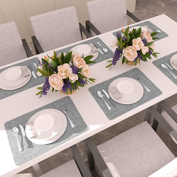 Maxpearl Faux Leather Placemats Set of 4 - Waterproof - Wipe Clean - Heat Resistant - Anti Slip Dining Table Place Mats, Suitable for Indoor & Outdoor Use, 17’’×12’’, Grey