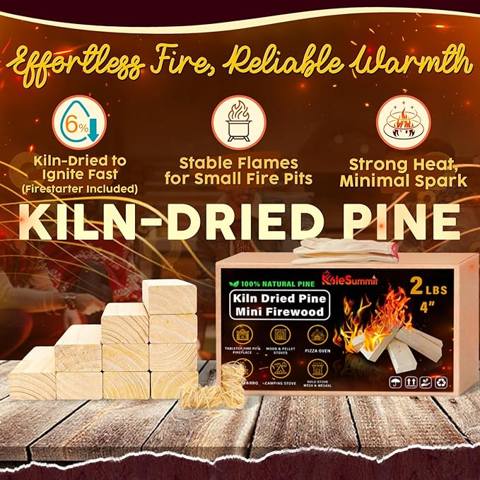 Mini Fire Stick with Fire Starters Gloves 4" Kiln Dried Pine Fire Pit Accessories Firewood Compatible with Wood Stoves, Tabletop Fire Pits, BBQ Grills & Pizza Ovens, 2 lb Box