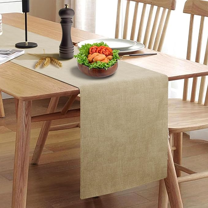 Waterproof Wipeable Table Runner, Thick Farmhouse Table Runner, Dresser Runner, Rustic Table Runner for Kitchen Dining Room, Bedroom, Living Room, Indoor and Outdoor (48'', Camel Brown)