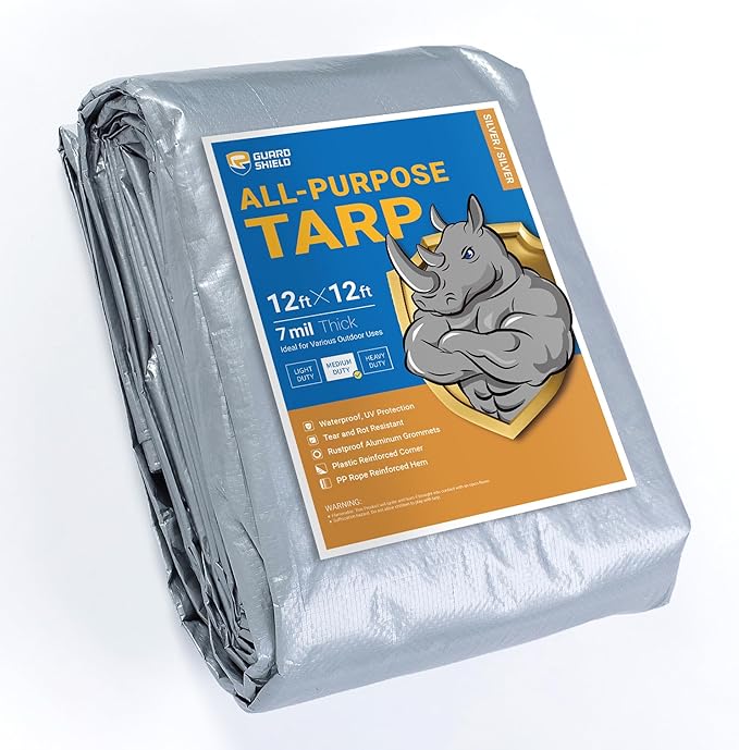 GUARD SHIELD Silver Tarp Waterproof 12x12 Feet Medium Duty All Purpose Poly Tarps Cover 7mil