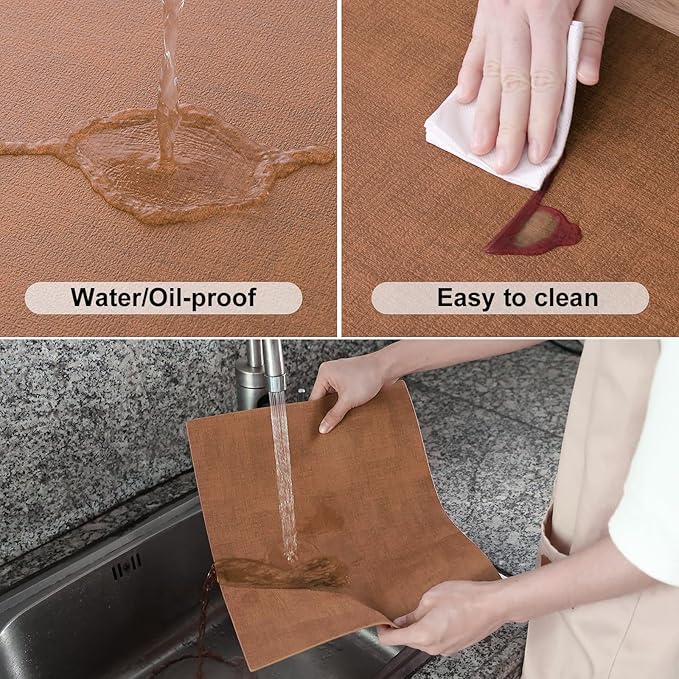 Homaxy Faux Leather Heat Resistant Placemats for Dining Table Set of 8, Waterproof Wipeable Washable PU Table Mats, Easy to Clean Anti-Slip Place Mats, 11.8 x 17 Inch, Brown