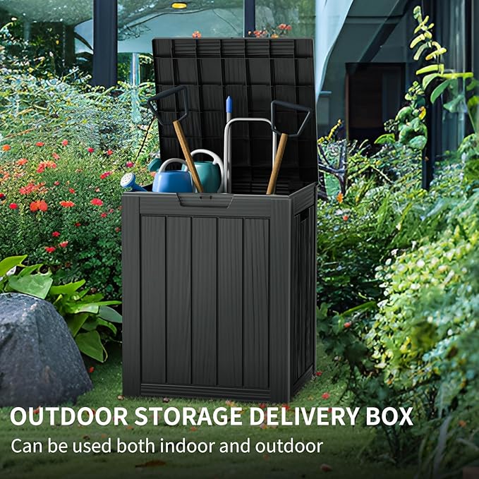 Two 28 Gallon Outdoor Storage Box, Resin Deck Boxes Waterproof, Indoor Outdoor Bin for Package Delivery, Patio Cushions, Gardening Tools, Lockable, UV Resistant