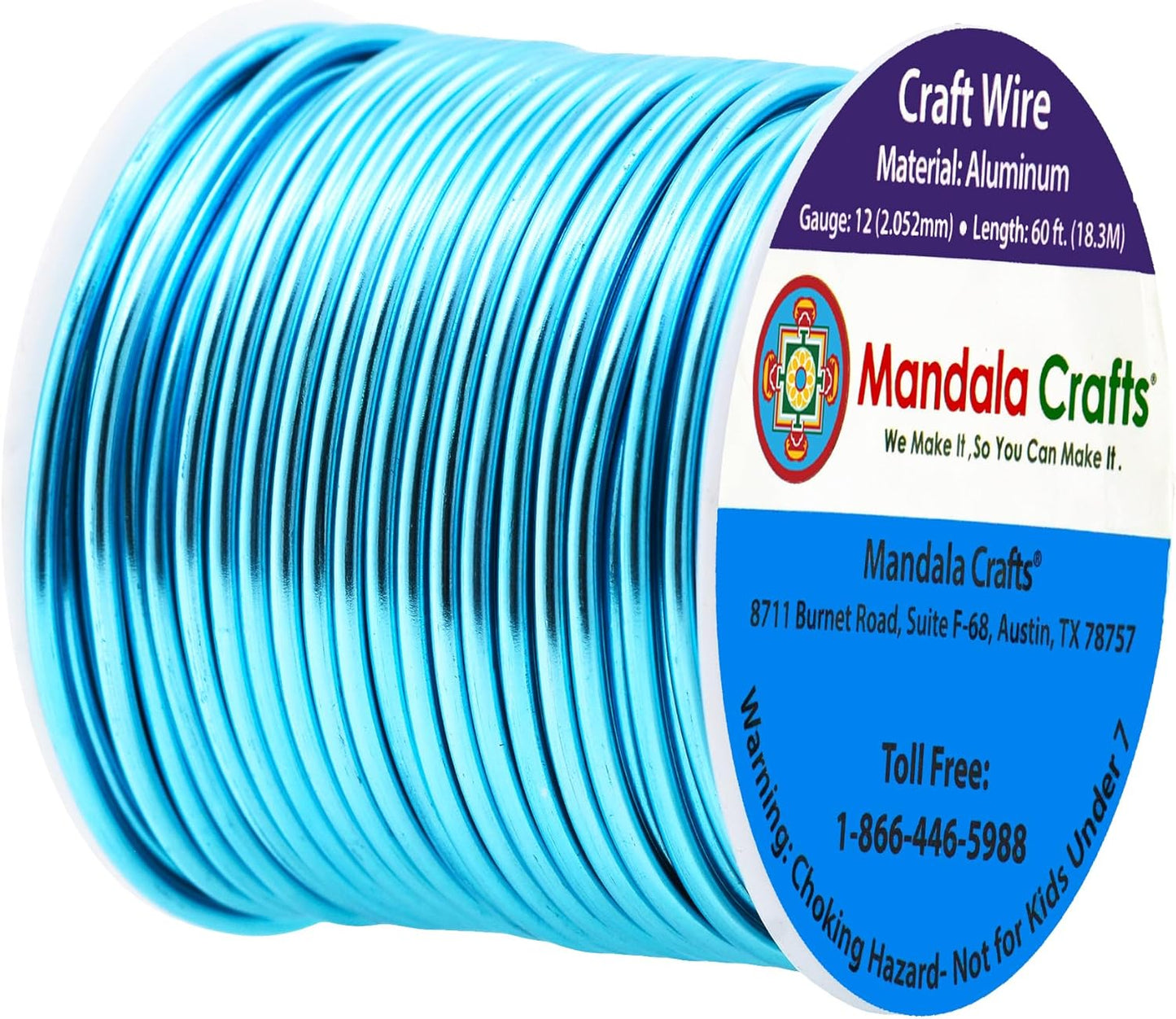 Mandala Crafts 12 Gauge Anodized Aluminum Craft Wire for Jewelry Making - 60 FT Colored Flexible Turquoise Wire - Bendable for Bonsai Armature Crafting Sculpting