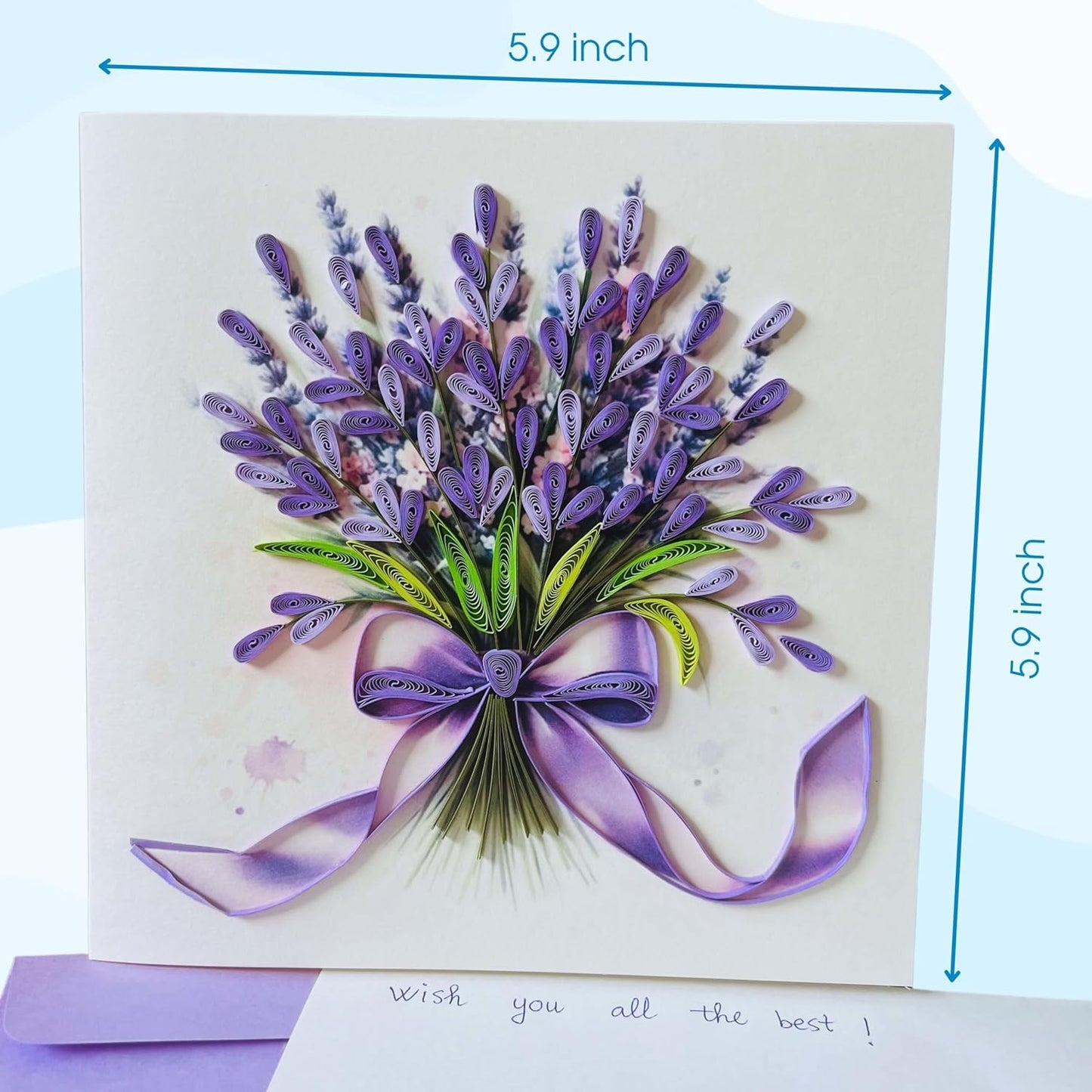 Quilling Cards, handmade card, quilled cards with Dedicated Paper Handmade Art for all occasions: Mother's day, Father's day, Birthday... Lavender flowers bouquet