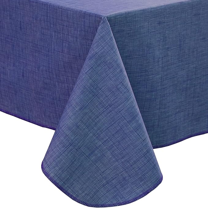 LIBERECOO Vinyl Tablecloth with Flannel Backing, Denim Blue, Waterproof, Stain-Resistant, Easy-Clean Table Cover for Dining, Kitchen, and Outdoor Use, 60" x 60" Square