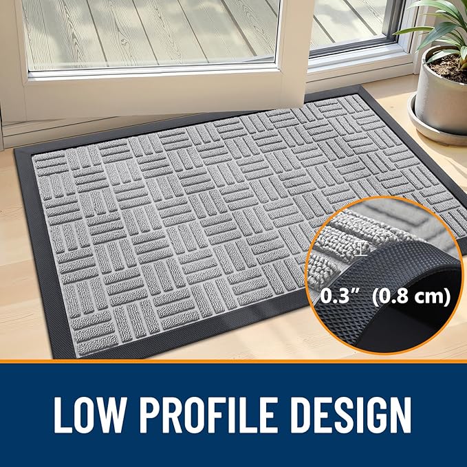 OLANLY Front Door Mat Outside Entrance 71x47, Absorbent, Heavy Duty Sturdy Natural Rubber Doormat Indoor Outdoor, Non-Slip, Stain and Fade Resistant, Low Profile Floor Mat for Entryway, Light Gray