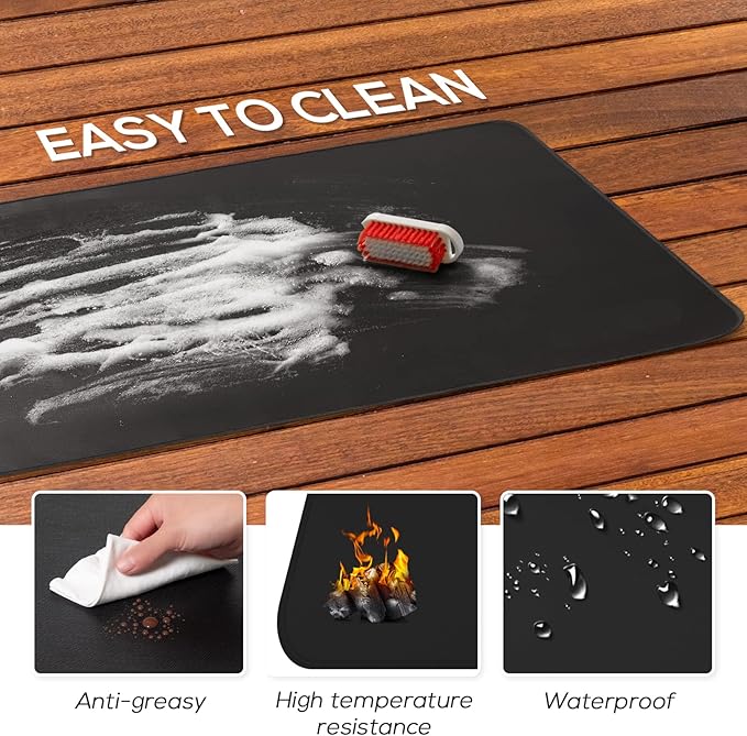 FLASLD Fireproof & Waterproof Under Blackstone Griddle BBQ Mat, Heat Resistant Grill Mats for Outdoor Grill to Protect Your Prep Table and Outdoor Grill Table - Black (Black, 24 x 31in)