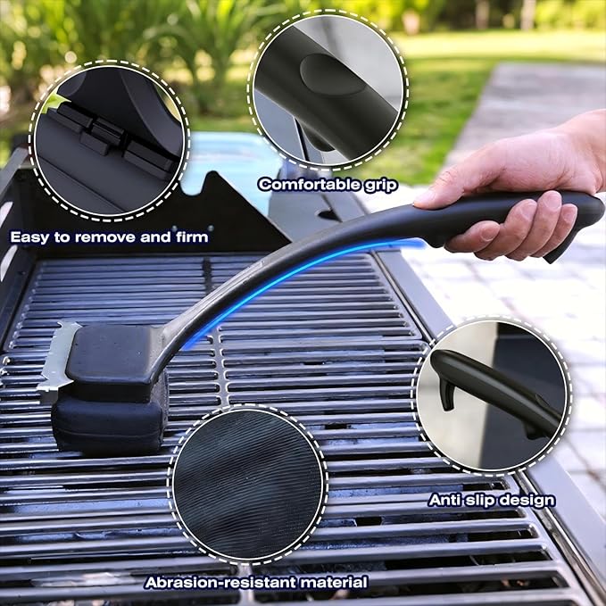 Steam Grill Brush Bristle Free with Scraper, BBQ Tool Cleaner Brush with Kevlar Cleaning Head for Outdoor Grill Accessories - Black, Grilling Gifts for Men Dad