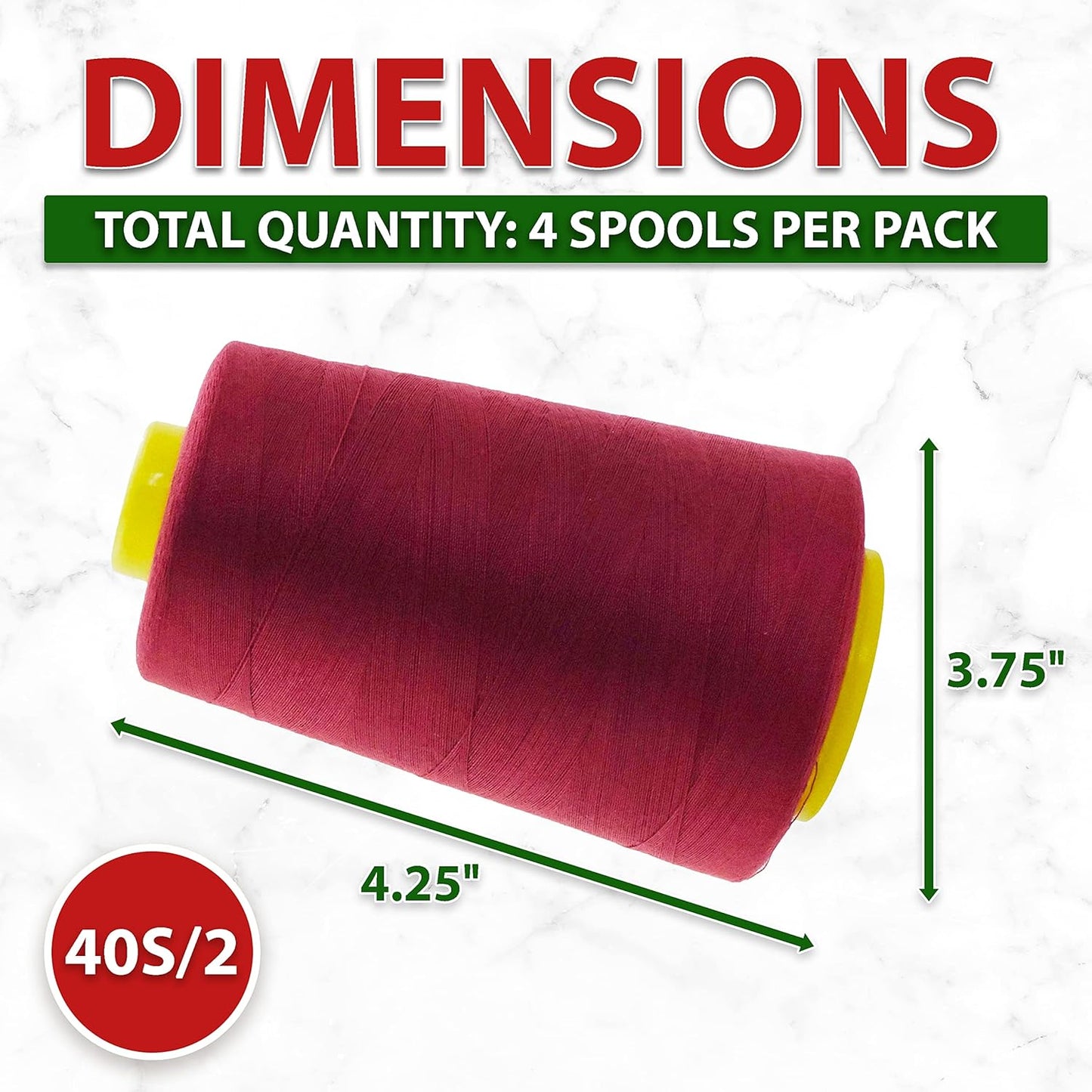 Mandala Crafts 4 Pack of Serger Threads Cones Spools - 40S/2 24000 Yards Polyester Maroon Threads for Sergers Machine and Overlock Quilting Sewing Machine