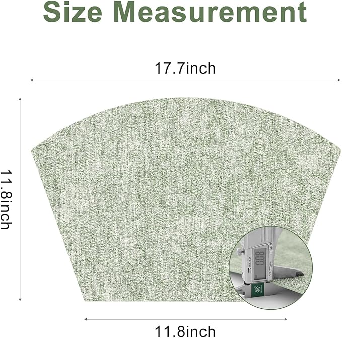 Homaxy Round Table Placemats Set of 6, Washable Wedge Shaped Faux Leather Table Mats, Wipeable Kitchen Dinner Place Mats for Indoor Outdoor, Grass Green