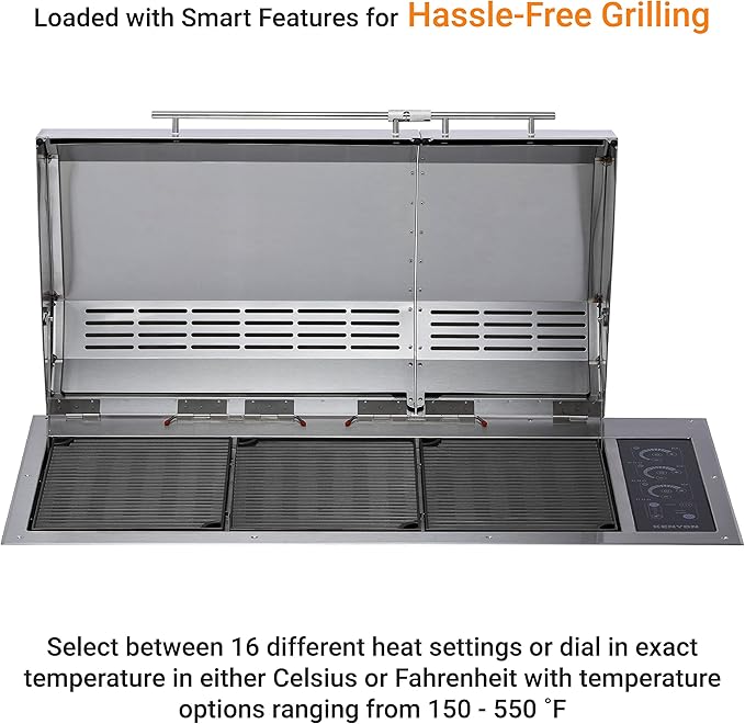 Kenyon The Big American Grill, Electric Grill With 3 Burners And 2 Piece Lid, Stainless Steel Body, Rust-Proof Grill With IntelliKEN Touch Control, UL-Approved For Indoor And Outdoor Use, 240V