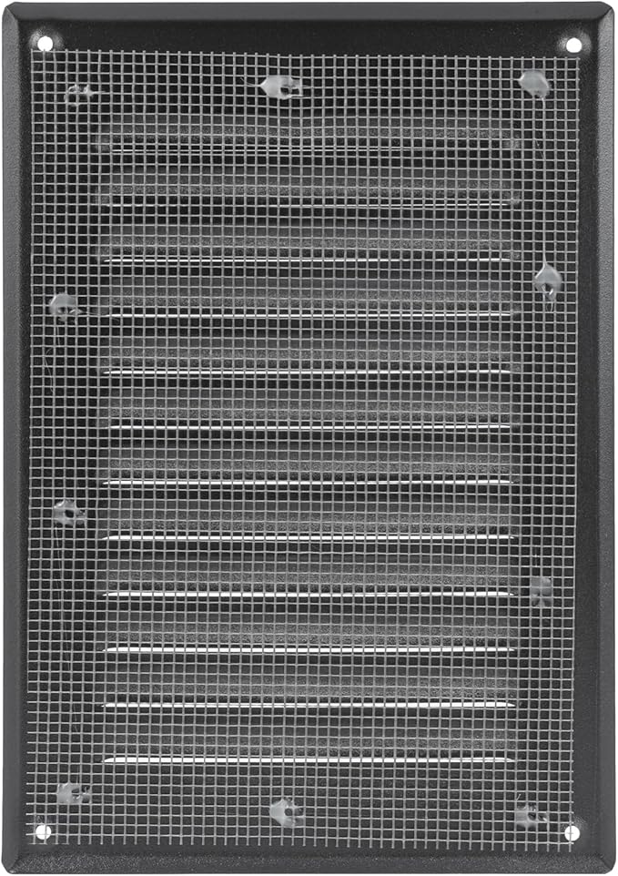 Square Ventilation Grille / 5" x 7" Inch Inside Measurement/Black Metal Air Vent Louver - Inside/Outside use / 6.5" x 9.5" Inch Outer Measurement