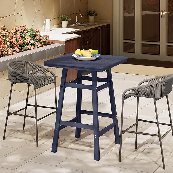 Costaelm Outdoor Bar Table, 42" Counter Height Square Patio Cocktail Bar Table with Umbrella Hole, Patio Bistro Dining Pub Table for Front Porch Deck Backyard Garden, Navy Blue