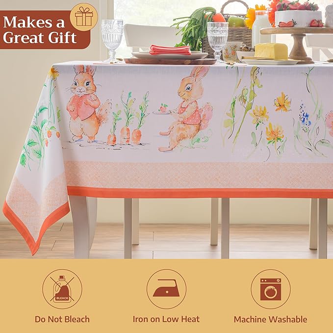 Maison d'Hermine Table Cloth Rectangle Table 100% Cotton Tablecloth for Dining Room, Farmhouse, Home, Hotel, Parties & Wedding - Ideal for Easter Decorations Spring & Summer (Bunny Party, 70" x 140")