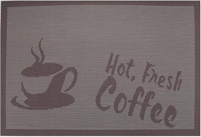 Gugrida Placemats Set of 6 Plaid Checkered Coffee Heat-Resistant Anti-Skid PVC Placemat for Dining Table Durable Woven Vinyl Stain tablemats 18"X12", Large